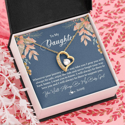 Forever Love Necklace 18K Yellow Gold Finish | Personalized To My Daughter From Mom Dad You Will Always Be My Baby Girl Daughter Jewelry Birthday Graduation Christmas Customized Gift Box Message Card | siriusteestore