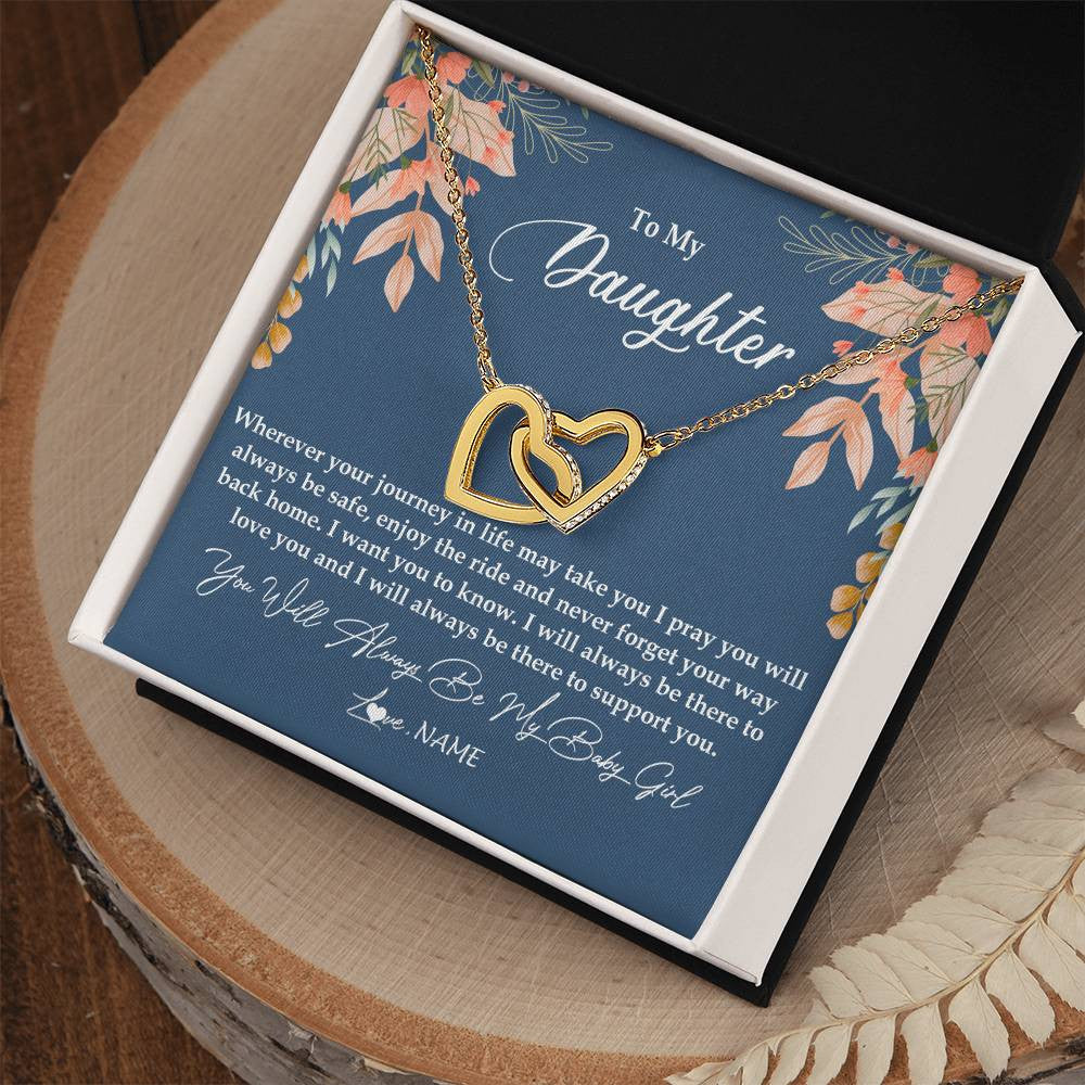 Interlocking Hearts Necklace 18K Yellow Gold Finish | Personalized To My Daughter From Mom Dad You Will Always Be My Baby Girl Daughter Jewelry Birthday Graduation Christmas Customized Gift Box Message Card | siriusteestore