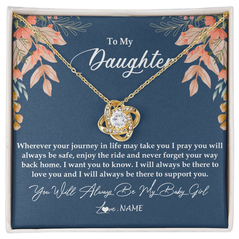 Love Knot Necklace 18K Yellow Gold Finish | Personalized To My Daughter From Mom Dad You Will Always Be My Baby Girl Daughter Jewelry Birthday Graduation Christmas Customized Gift Box Message Card | siriusteestore