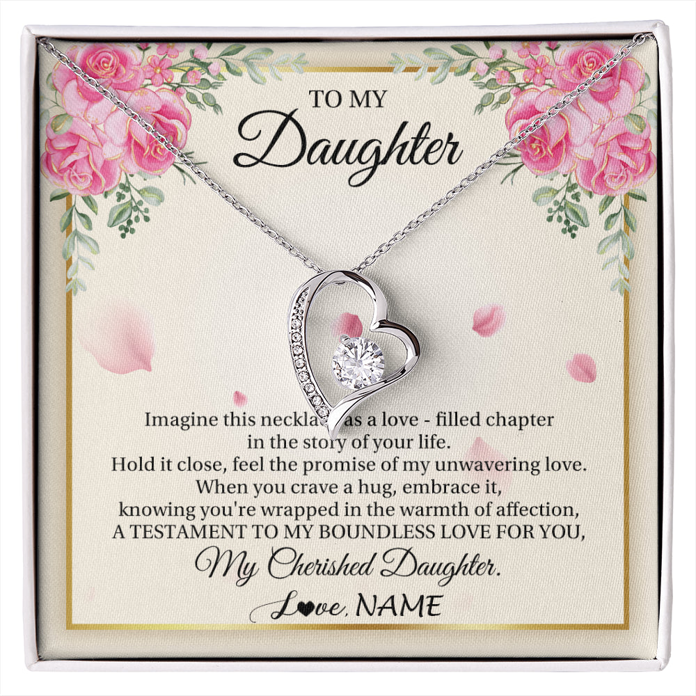 Forever Love Necklace 14K White Gold Finish | 1 | Personalized To My Daughter From Mom Imagine This Necklace As A Love Daughter Birthday Jewelry Graduation Christmas Customized Gift Box Message Card | siriusteestore