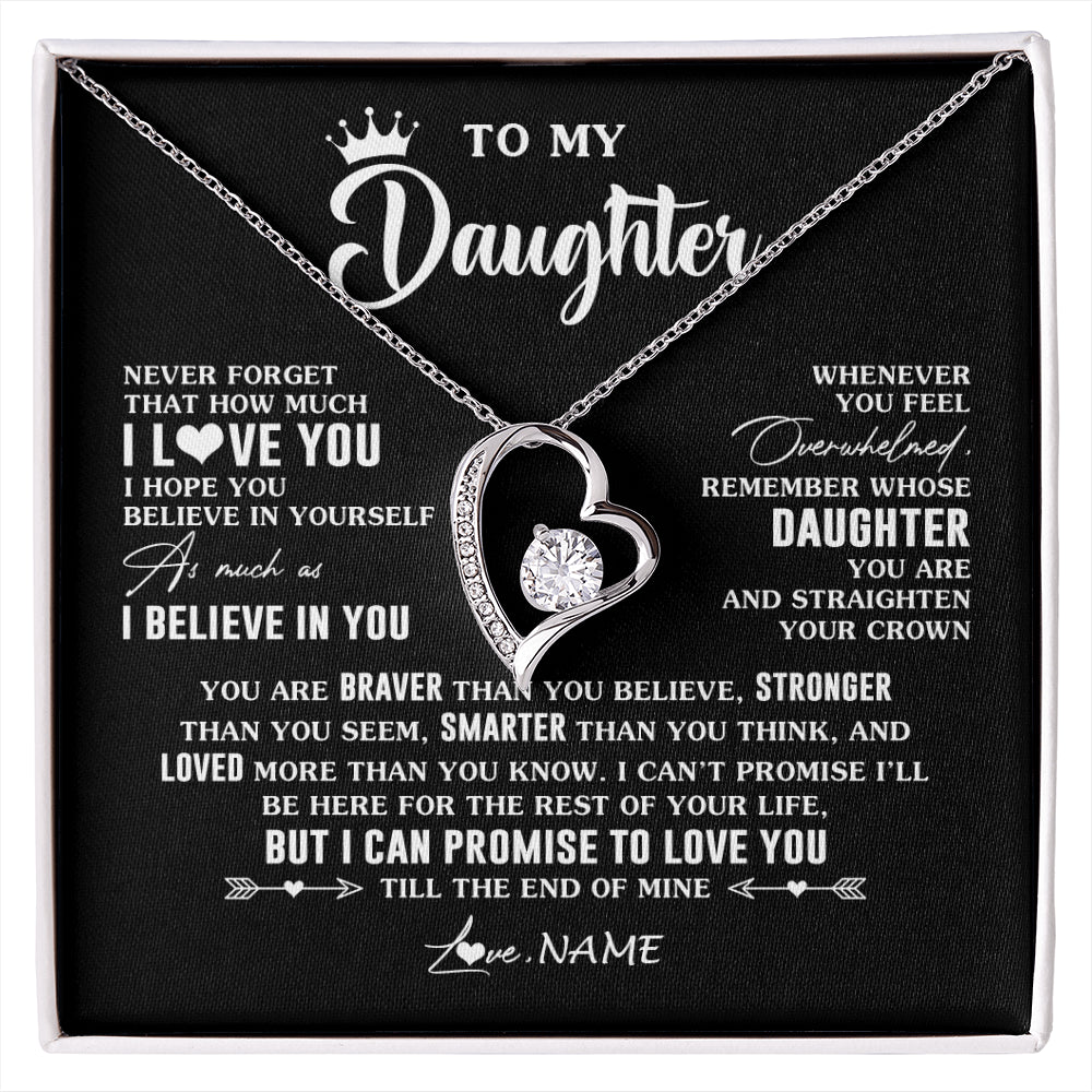 Forever Love Necklace 14K White Gold Finish | 1 | Personalized To My Daughter Gifs From Mom Necklace How Much I Love You Daughter Birthday Jewelry Graduation Christmas Customized Gift Box Message Card | siriusteestore