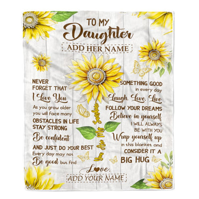 Personalized To My Daughter Gift Blanket From Mom Dad Mother Sunflower Laugh Love Live Daughter Birthday Idea Graduation Christmas Customized Fleece Blanket | siriusteestore
