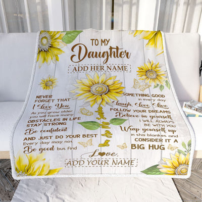 Personalized To My Daughter Gift Blanket From Mom Dad Mother Sunflower Laugh Love Live Daughter Birthday Idea Graduation Christmas Customized Fleece Blanket | siriusteestore
