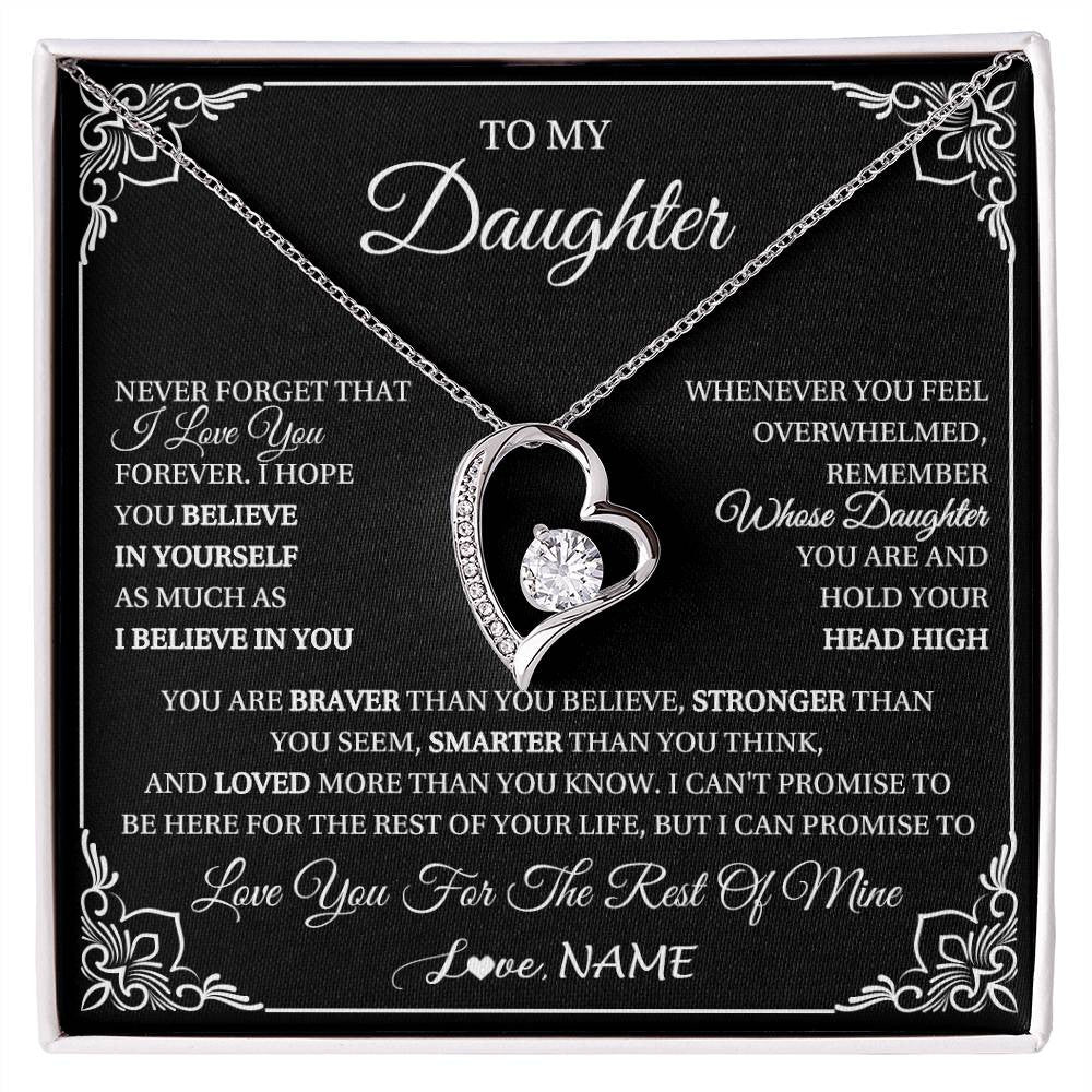 Forever Love Necklace 14K White Gold Finish | 1 | Personalized To My Daughter Gift From Mom Dad Necklace I Love You Believe In You Daughter Birthday Gifts Christmas Customized Gift Box Message Card | siriusteestore