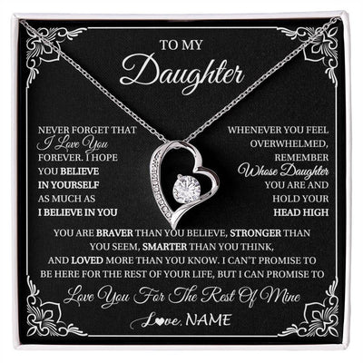 Forever Love Necklace 14K White Gold Finish | 1 | Personalized To My Daughter Gift From Mom Dad Necklace I Love You Believe In You Daughter Birthday Gifts Christmas Customized Gift Box Message Card | siriusteestore
