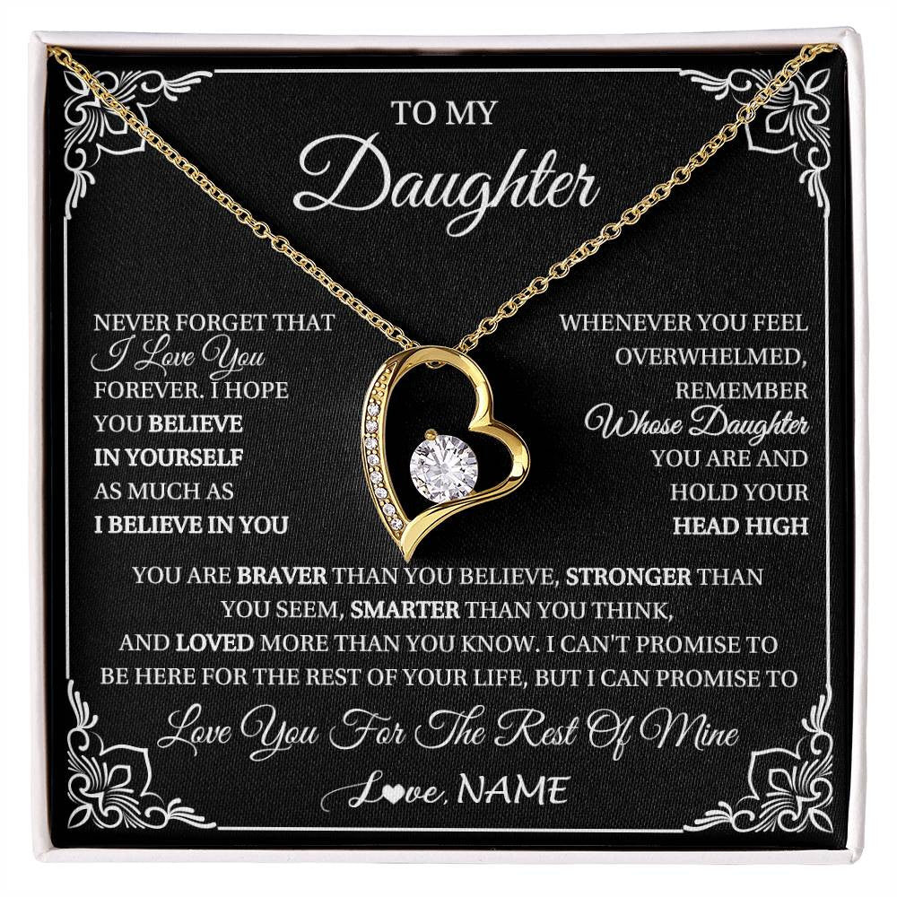 Forever Love Necklace 18K Yellow Gold Finish | 1 | Personalized To My Daughter Gift From Mom Dad Necklace I Love You Believe In You Daughter Birthday Gifts Christmas Customized Gift Box Message Card | siriusteestore
