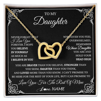 Interlocking Hearts Necklace 18K Yellow Gold Finish | 1 | Personalized To My Daughter Gift From Mom Dad Necklace I Love You Believe In You Daughter Birthday Gifts Christmas Customized Gift Box Message Card | siriusteestore