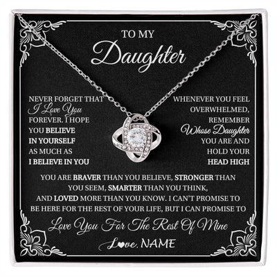 Love Knot Necklace 14K White Gold Finish | 1 | Personalized To My Daughter Gift From Mom Dad Necklace I Love You Believe In You Daughter Birthday Gifts Christmas Customized Gift Box Message Card | siriusteestore