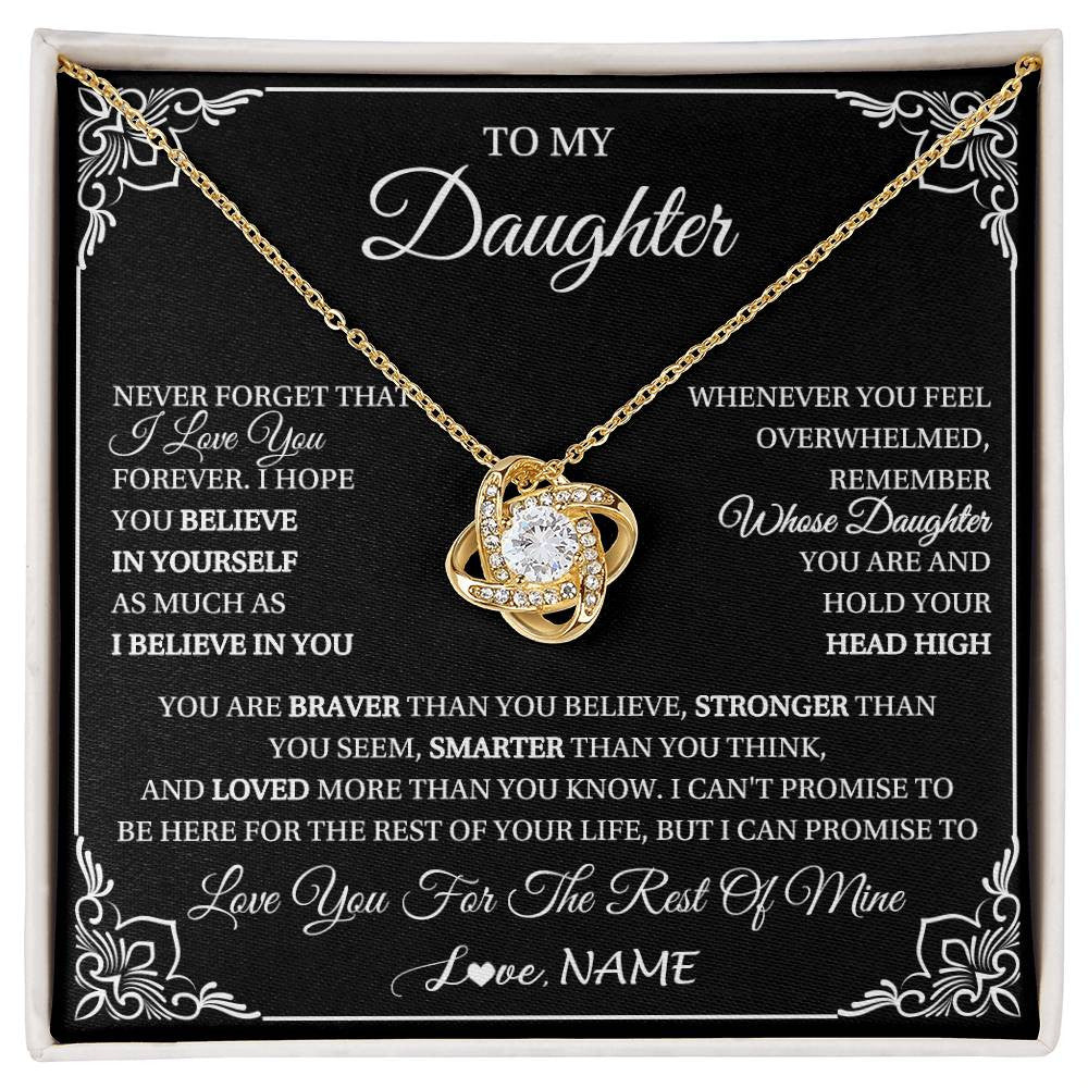 Love Knot Necklace 18K Yellow Gold Finish | 1 | Personalized To My Daughter Gift From Mom Dad Necklace I Love You Believe In You Daughter Birthday Gifts Christmas Customized Gift Box Message Card | siriusteestore