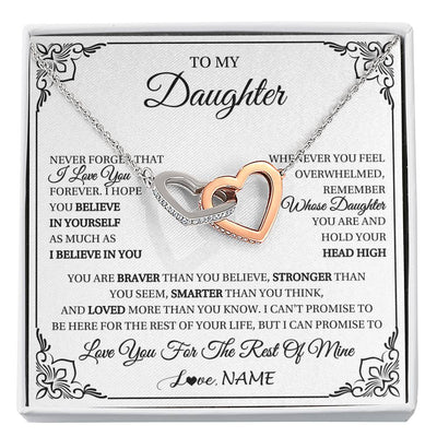 Interlocking Hearts Necklace Stainless Steel & Rose Gold Finish | 1 | Personalized To My Daughter Gift Necklace From Mom Dad I Love You Believe In You Daughter Birthday Gifts Christmas Customized Gift Box Message Card | siriusteestore
