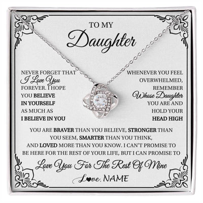 Love Knot Necklace 14K White Gold Finish | 1 | Personalized To My Daughter Gift Necklace From Mom Dad I Love You Believe In You Daughter Birthday Gifts Christmas Customized Gift Box Message Card | siriusteestore