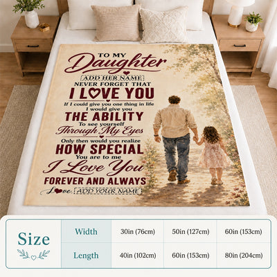 Personalized To My Daughter Gifts Blanket From Dad Father Daughter Holding Hands Letter Birthday Gift Graduation Christmas Customized Bed Fleece Throw Blanket | siriusteestore