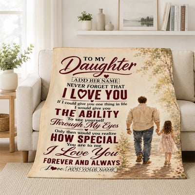 Personalized To My Daughter Gifts Blanket From Dad Father Daughter Holding Hands Letter Birthday Gift Graduation Christmas Customized Bed Fleece Throw Blanket | siriusteestore