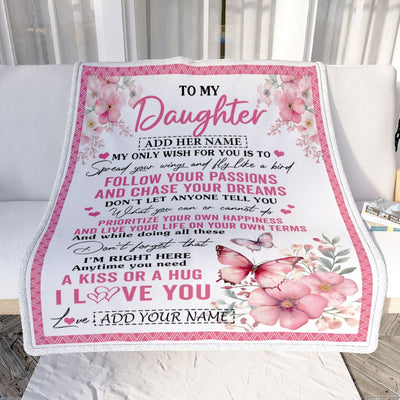 Personalized To My Daughter Gifts Blanket From Mom Dad Butterfly My Only Wish For You Daughter Birthday Gifts Graduation Christmas Customized Fleece Blanket | siriusteestore