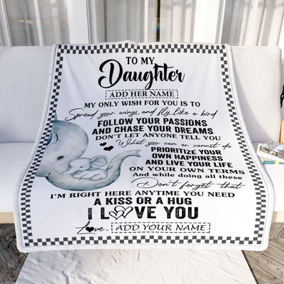 Personalized To My Daughter Gifts Blanket From Mom Dad Elephant My Only Wish For You Daughter Birthday Gifts Graduation Christmas Customized Fleece Blanket | siriusteestore