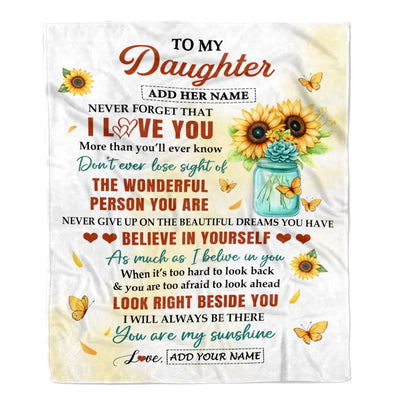 Personalized To My Daughter Gifts Blanket From Mom Dad Encouragement Sunflower Presents For Daughter Birthday Gifts Graduation Christmas Fleece Throw Blanket | siriusteestore
