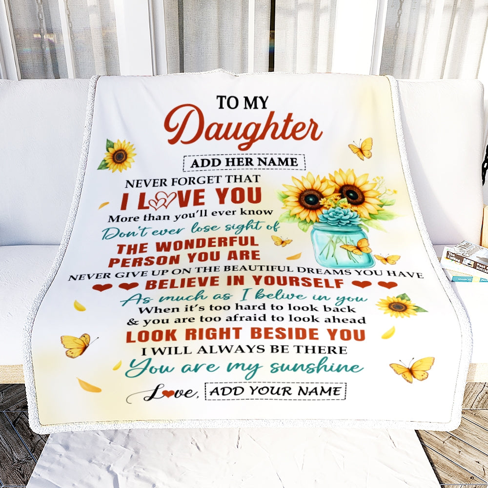 Personalized To My Daughter Gifts Blanket From Mom Dad Encouragement Sunflower Presents For Daughter Birthday Gifts Graduation Christmas Fleece Throw Blanket | siriusteestore