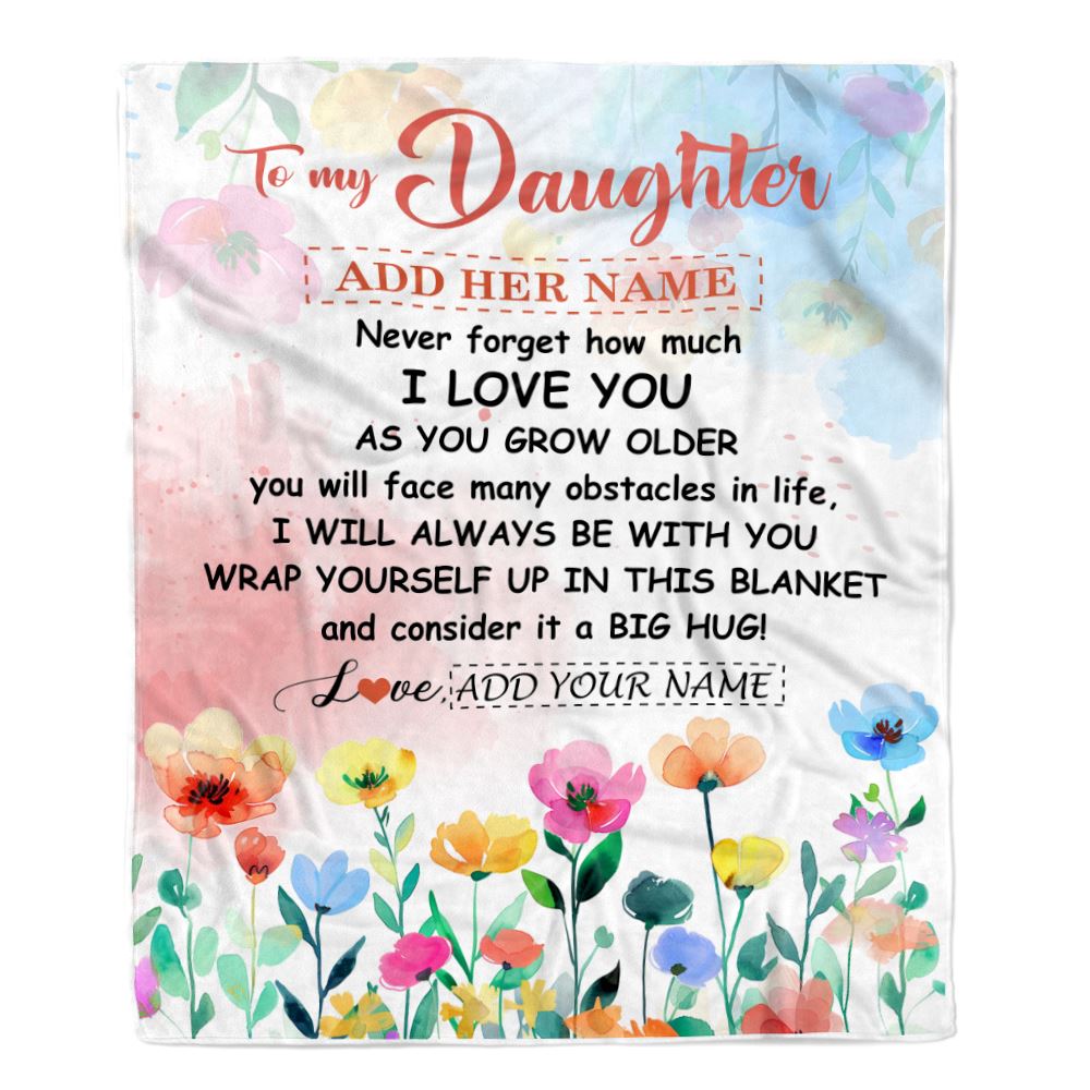 Personalized To My Daughter Gifts Blanket From Mom Dad Floral A Big Hug I Love You Daughter Birthday Gifts Graduation Christmas Customized Fleece Blanket | siriusteestore