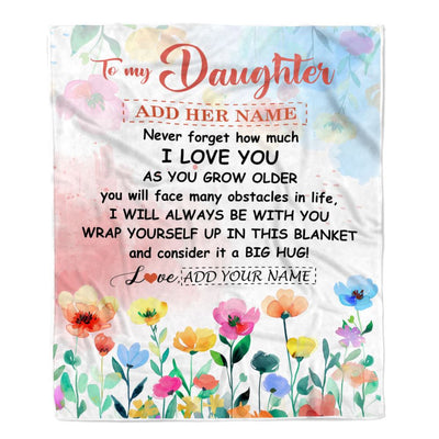 Personalized To My Daughter Gifts Blanket From Mom Dad Floral A Big Hug I Love You Daughter Birthday Gifts Graduation Christmas Customized Fleece Blanket | siriusteestore