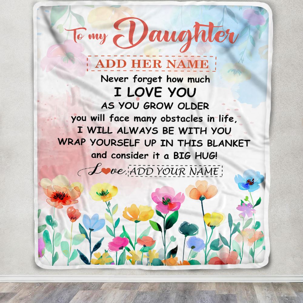 Personalized To My Daughter Gifts Blanket From Mom Dad Floral A Big Hug I Love You Daughter Birthday Gifts Graduation Christmas Customized Fleece Blanket | siriusteestore