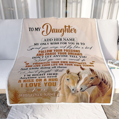 Personalized To My Daughter Gifts Blanket From Mom Dad Horse My Only Wish For You Daughter Birthday Gifts Graduation Christmas Customized Fleece Throw Blanket | siriusteestore
