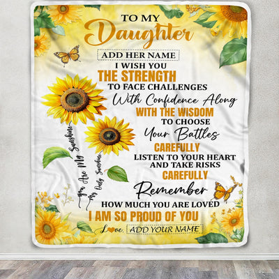 Personalized To My Daughter Gifts Blanket From Mom Dad Mother I Wish You The Strength Sunflower Daughter Birthday Gifts Christmas Custom Fleece Blanket | siriusteestore