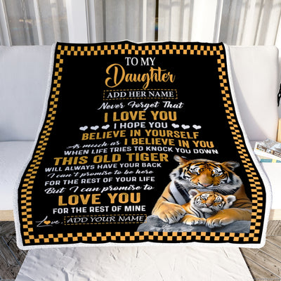 Personalized To My Daughter Gifts Blanket From Mom Dad Mother This Old Tiger Love You Daughter Birthday Gifts Graduation Christmas Customized Fleece Blanket | siriusteestore