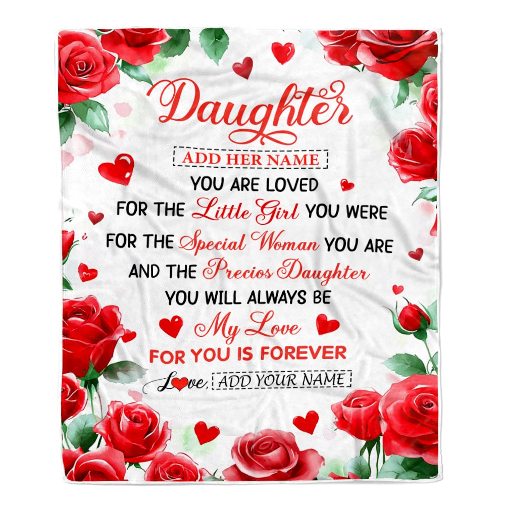 Personalized To My Daughter Gifts Blanket From Mom Dad Rose Flower Present For Adult Birthday Gifts For Daughter Christmas Graduation Custom Fleece Blanket | siriusteestore