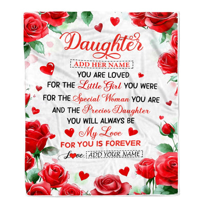Personalized To My Daughter Gifts Blanket From Mom Dad Rose Flower Present For Adult Birthday Gifts For Daughter Christmas Graduation Custom Fleece Blanket | siriusteestore