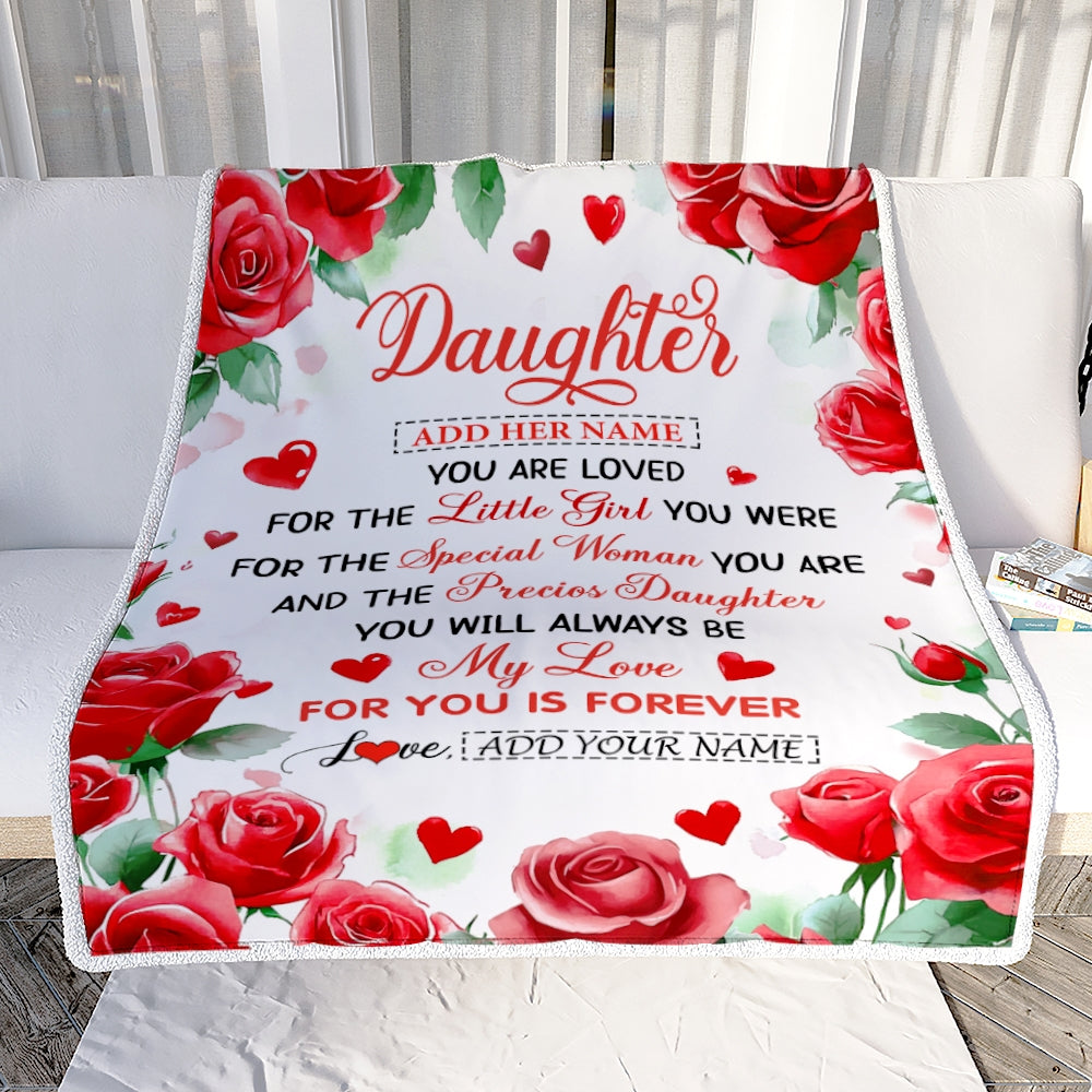 Personalized To My Daughter Gifts Blanket From Mom Dad Rose Flower Present For Adult Birthday Gifts For Daughter Christmas Graduation Custom Fleece Blanket | siriusteestore