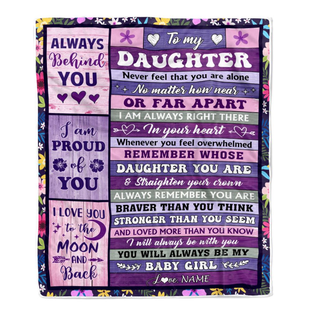 Personalized To My Daughter Gifts Blanket From Mom Dad Wood Never Feel Alone Daughter Gifts Birthday Graduation Christmas Customized Fleece Throw Blanket | siriusteestore