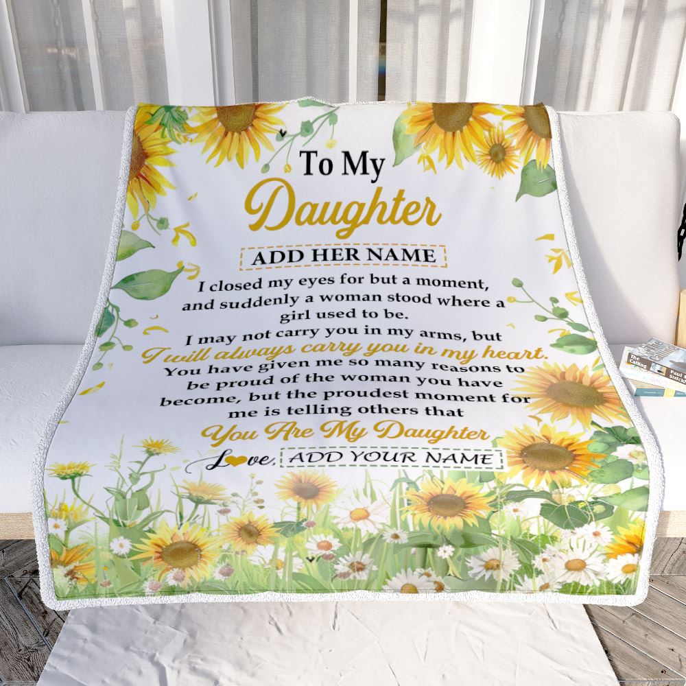 Personalized To My Daughter Gifts Blanket From Mom Mother Dad I Closed My Eyes Sunflower Best Daughter Birthday Gifts Christmas Customized Fleece Blanket | siriusteestore