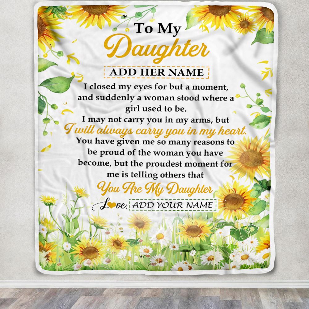 Personalized To My Daughter Gifts Blanket From Mom Mother Dad I Closed My Eyes Sunflower Best Daughter Birthday Gifts Christmas Customized Fleece Blanket | siriusteestore