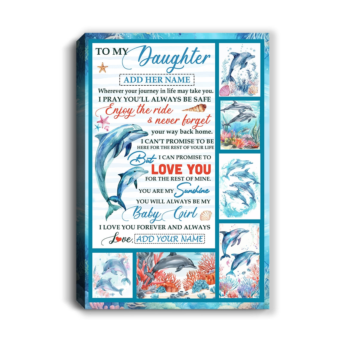 Personalized To My Daughter Gifts Canvas Dolphin From Mom Dad My Sunshine Baby Girl Daughter Birthday Gift Graduation Christmas Custom Wall Art Framed Canvas | siriusteestore