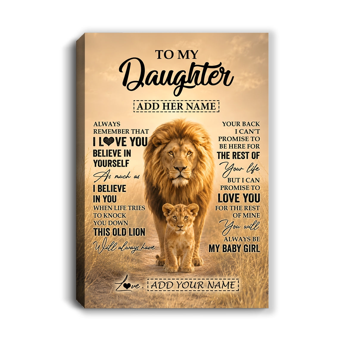 Personalized To My Daughter Gifts Canvas From Dad Father Always Remember Lion Gifts For Daughter Birthday Graduation Christmas Custom Wall Art Framed Canvas | siriusteestore