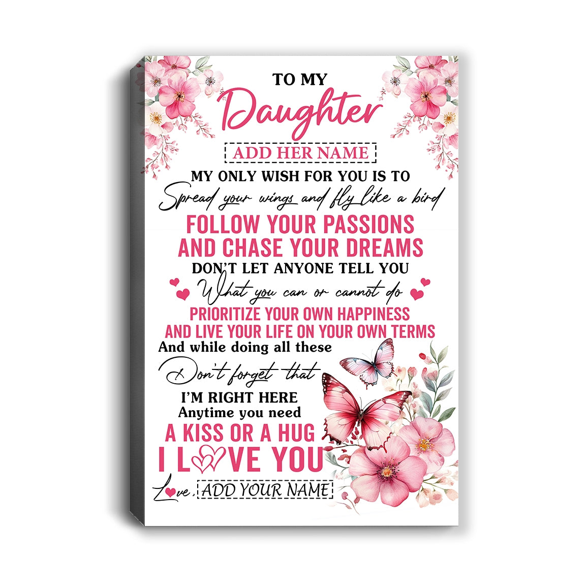 Personalized To My Daughter Gifts Canvas From Mom Dad Butterfly My Only Wish For You Daughter Birthday Gifts Graduation Christmas Custom Custom Art Print Framed Canvas | siriusteestore