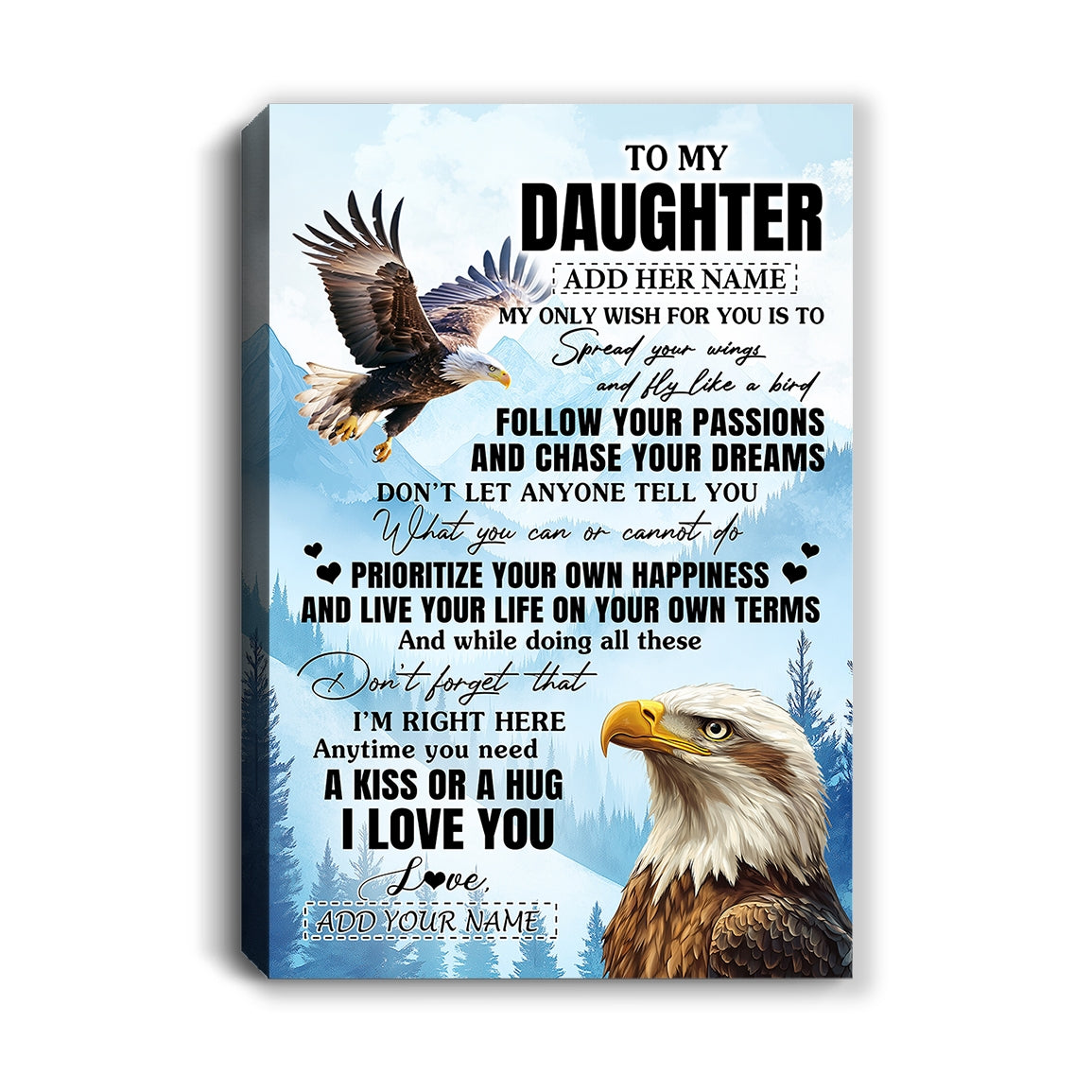 Personalized To My Daughter Gifts Canvas From Mom Dad Eagle My Only Wish For You Daughter Birthday Gifts Graduation Christmas Custom Wall Art Print Framed Canvas | siriusteestore