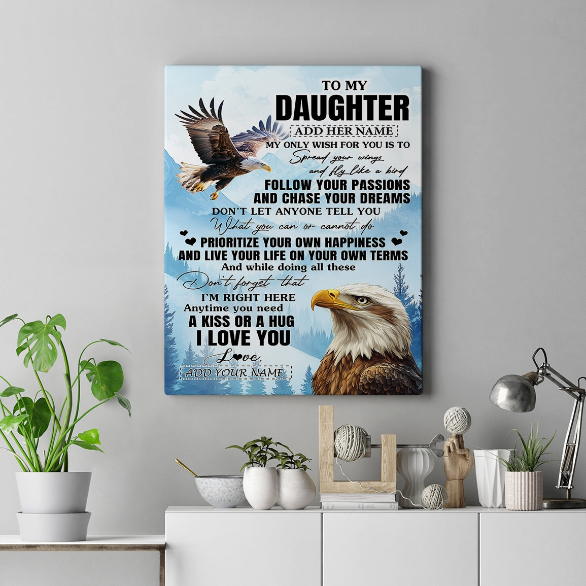 Personalized To My Daughter Gifts Canvas From Mom Dad Eagle My Only Wish For You Daughter Birthday Gifts Graduation Christmas Custom Wall Art Print Framed Canvas | siriusteestore