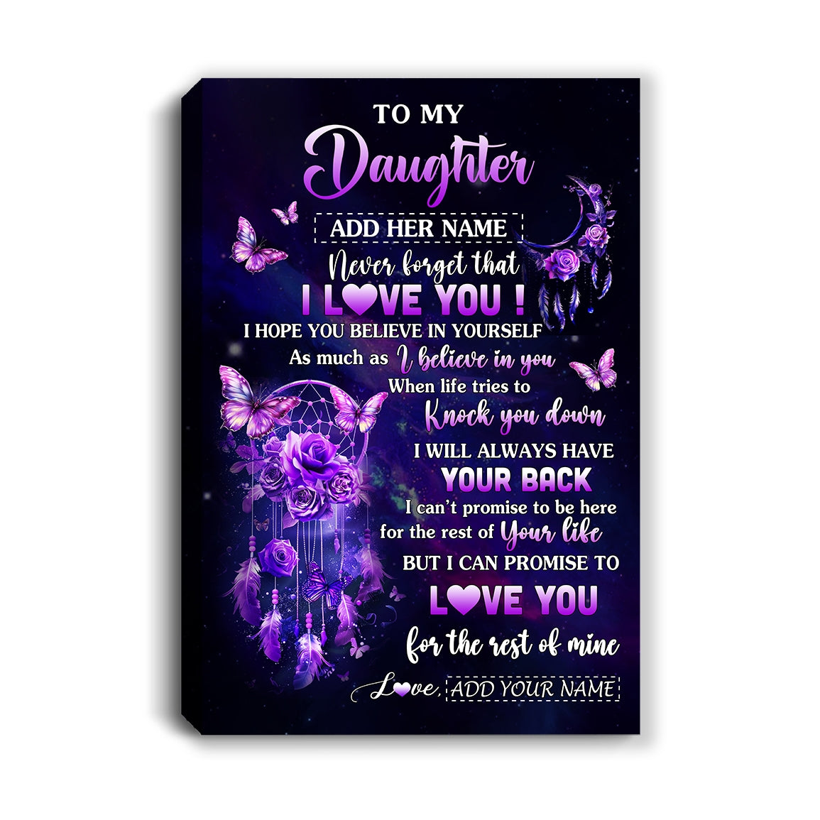 Personalized To My Daughter Gifts Canvas From Mom Dad Floral Butterfly Love You Daughter Birthday Gifts Graduation Christmas Custom Wall Art Printed Framed Canvas | siriusteestore