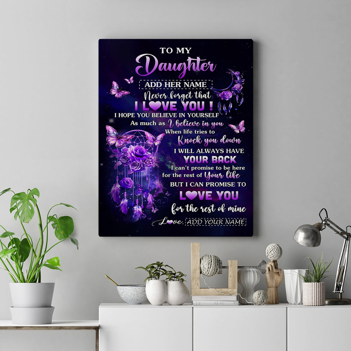 Personalized To My Daughter Gifts Canvas From Mom Dad Floral Butterfly Love You Daughter Birthday Gifts Graduation Christmas Custom Wall Art Printed Framed Canvas | siriusteestore