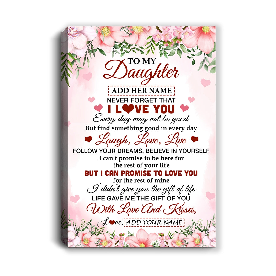 Personalized To My Daughter Gifts Canvas From Mom Dad Mother Floral I Love You Birthday Gifts For Daughter Graduation Christmas Customized Wall Art Framed Canvas | siriusteestore