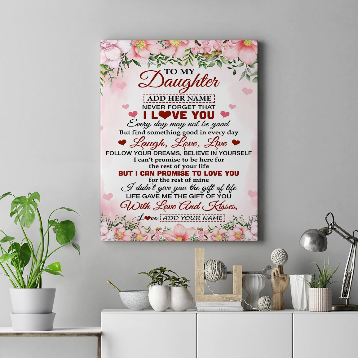 Personalized To My Daughter Gifts Canvas From Mom Dad Mother Floral I Love You Birthday Gifts For Daughter Graduation Christmas Customized Wall Art Framed Canvas | siriusteestore