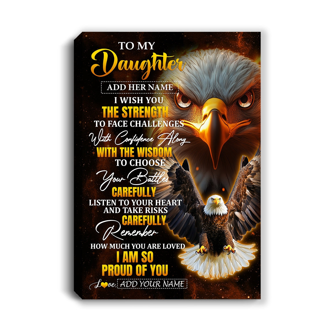 Personalized To My Daughter Gifts Canvas From Mom Dad Mother I Wish You The Strength Eagle Daughter Birthday Gifts Christmas Graduation Custom Wall Art Framed Canvas | siriusteestore