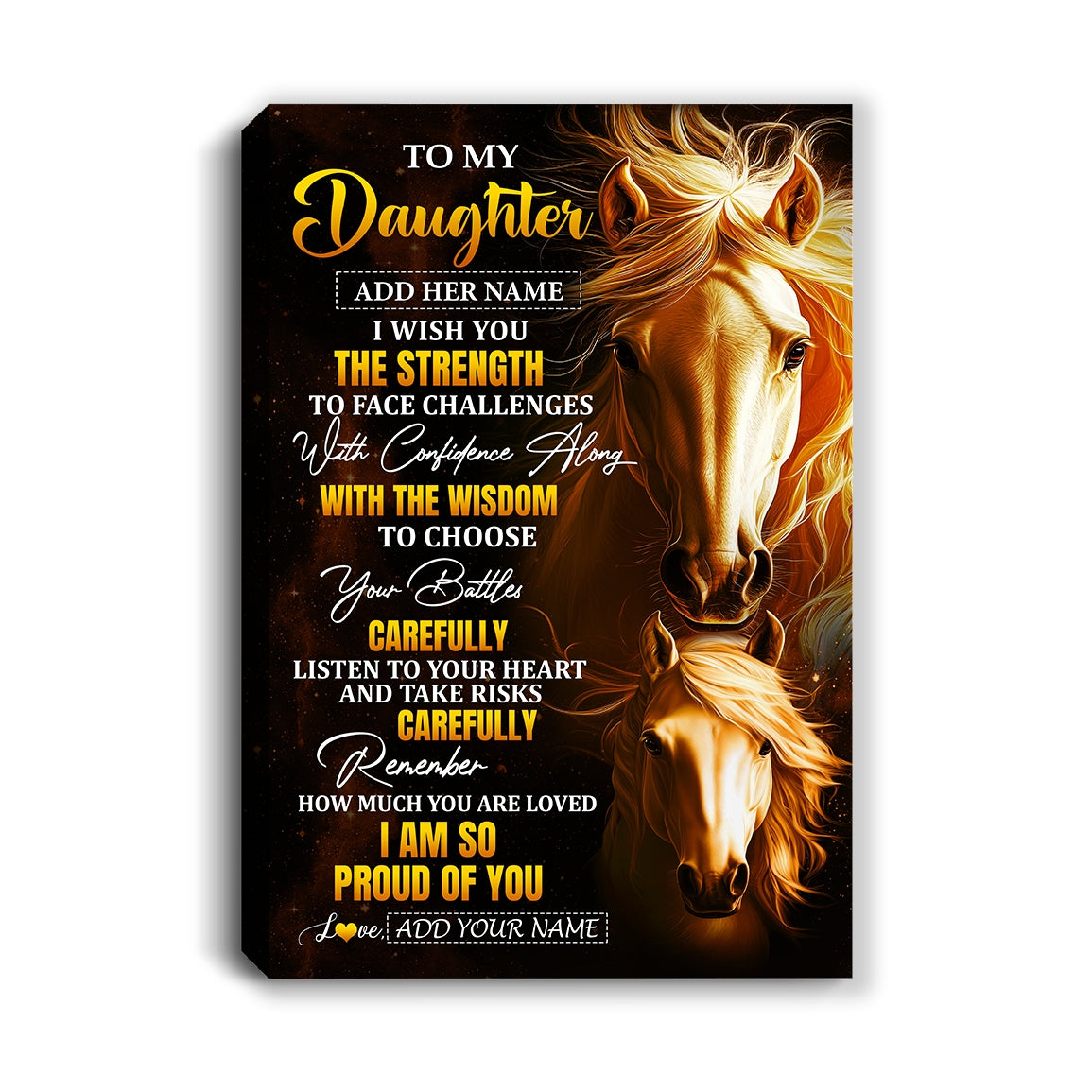 Personalized To My Daughter Gifts Canvas From Mom Dad Mother I Wish You The Strength Horse Daughter Birthday Gifts Christmas Graduation Custom Wall Art Framed Canvas | siriusteestore