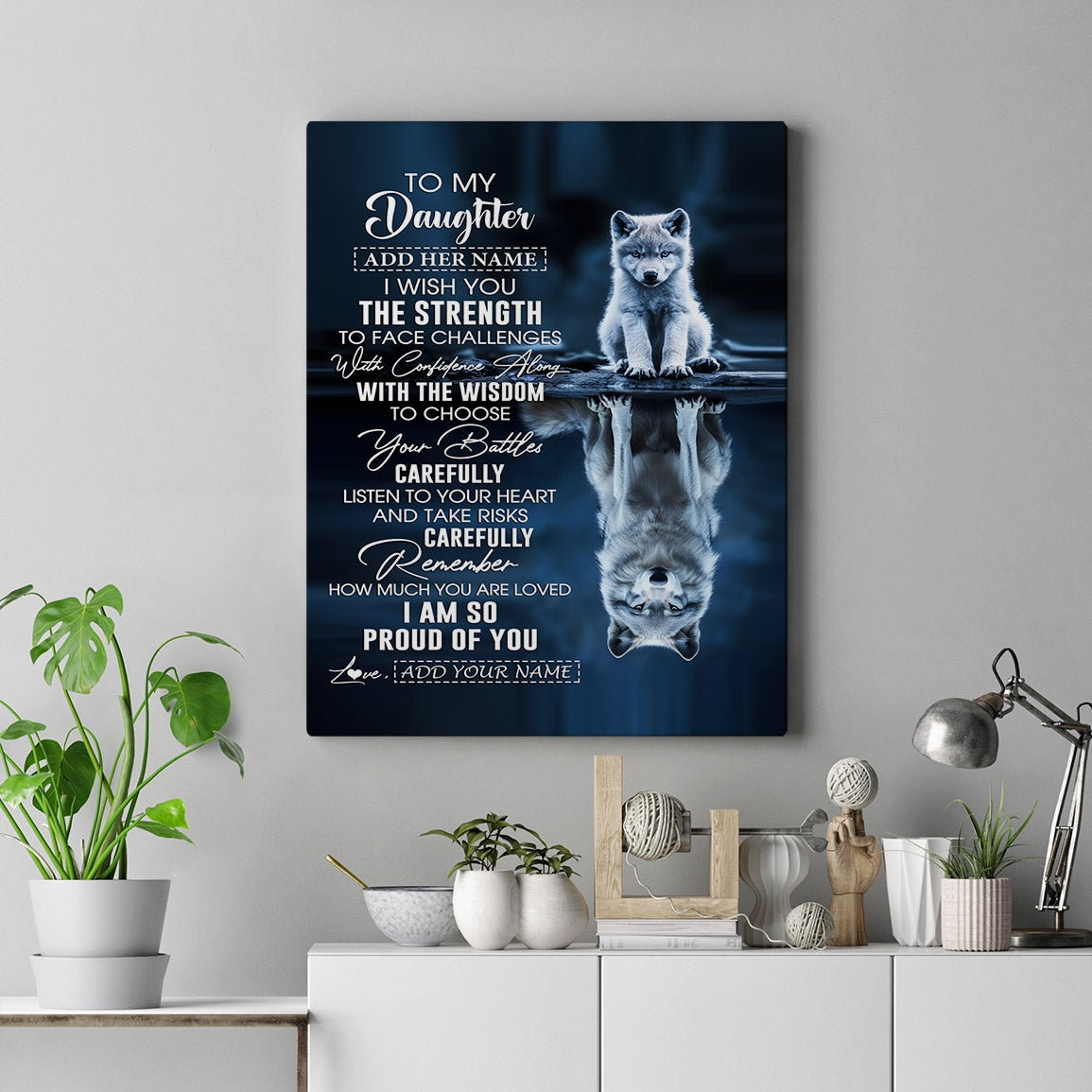 Personalized To My Daughter Gifts Canvas From Mom Dad Mother I Wish You The Strength Wolf Daughter Birthday Gifts Christmas Graduation Custom Wall Art Framed Canvas | siriusteestore