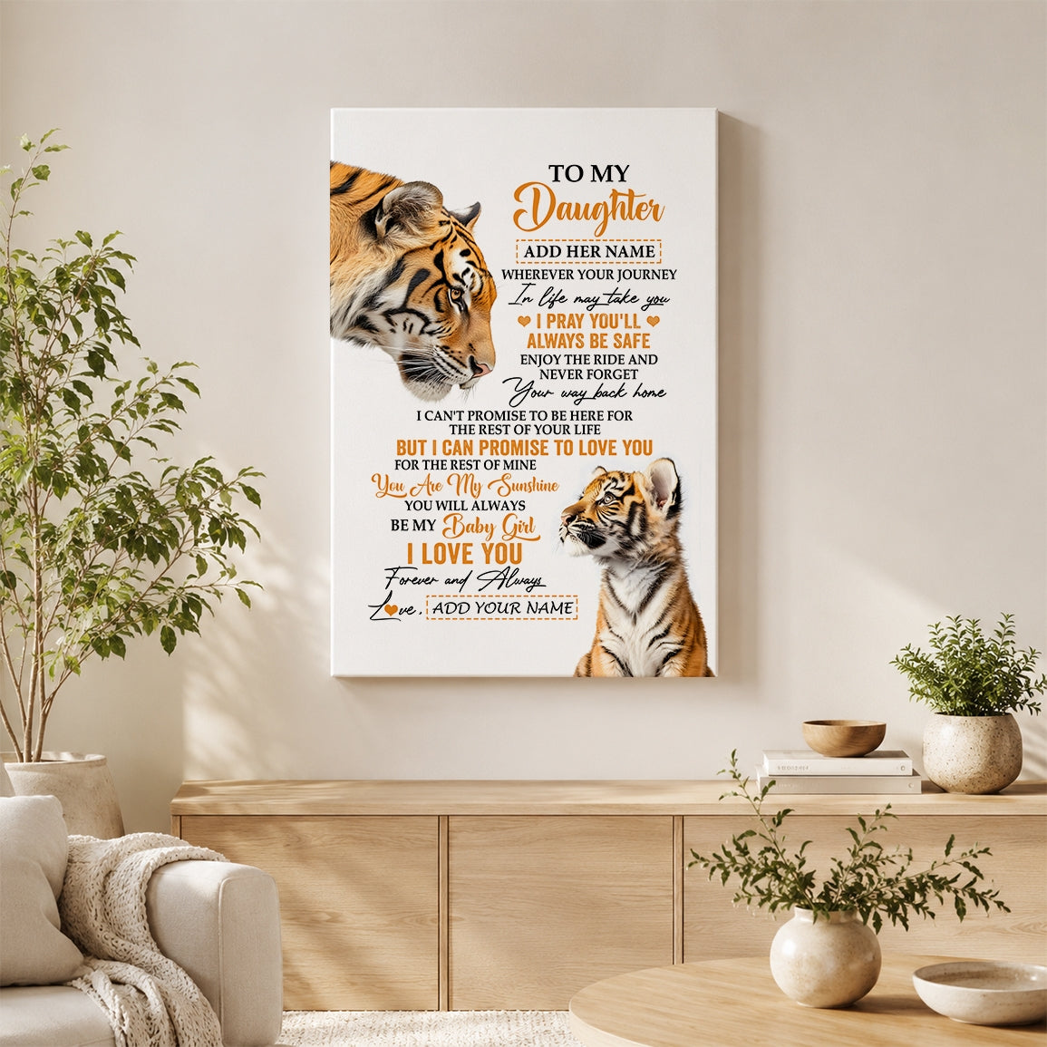 Personalized To My Daughter Gifts Canvas From Mom Dad Mother Wherever Your Journey In Life Tiger Daughter Birthday Gifts Custom Wall Art Framed Canvas | siriusteestore