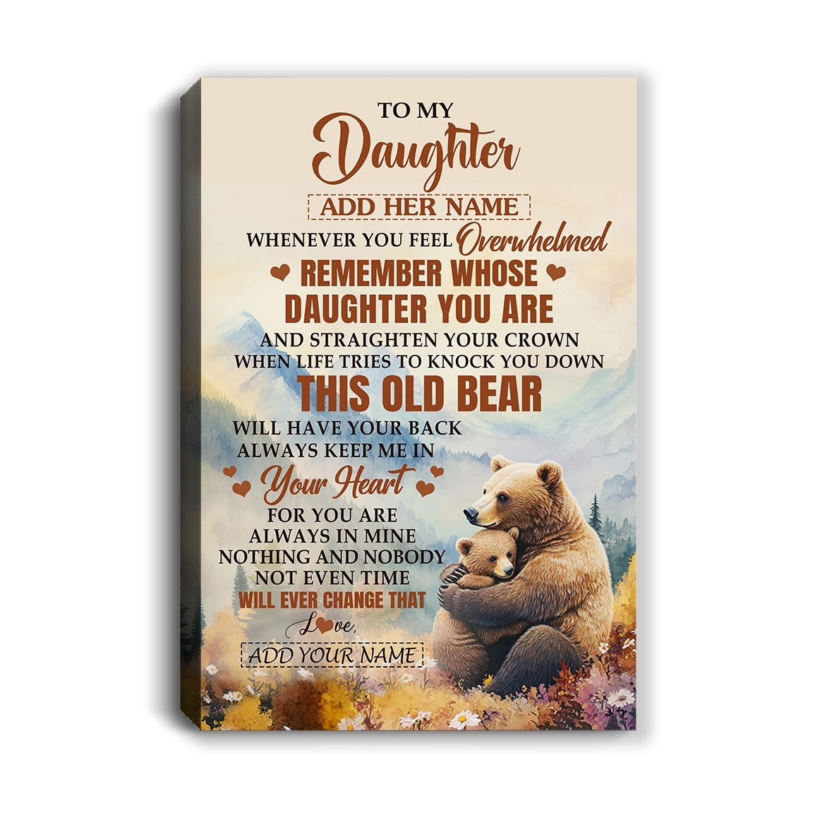 Personalized To My Daughter Gifts Canvas From Mom Dad Whenever Bear Unique Birthday Gifts For Daughter Graduation Christmas Custom Wall Art Print Framed Canvas | siriusteestore