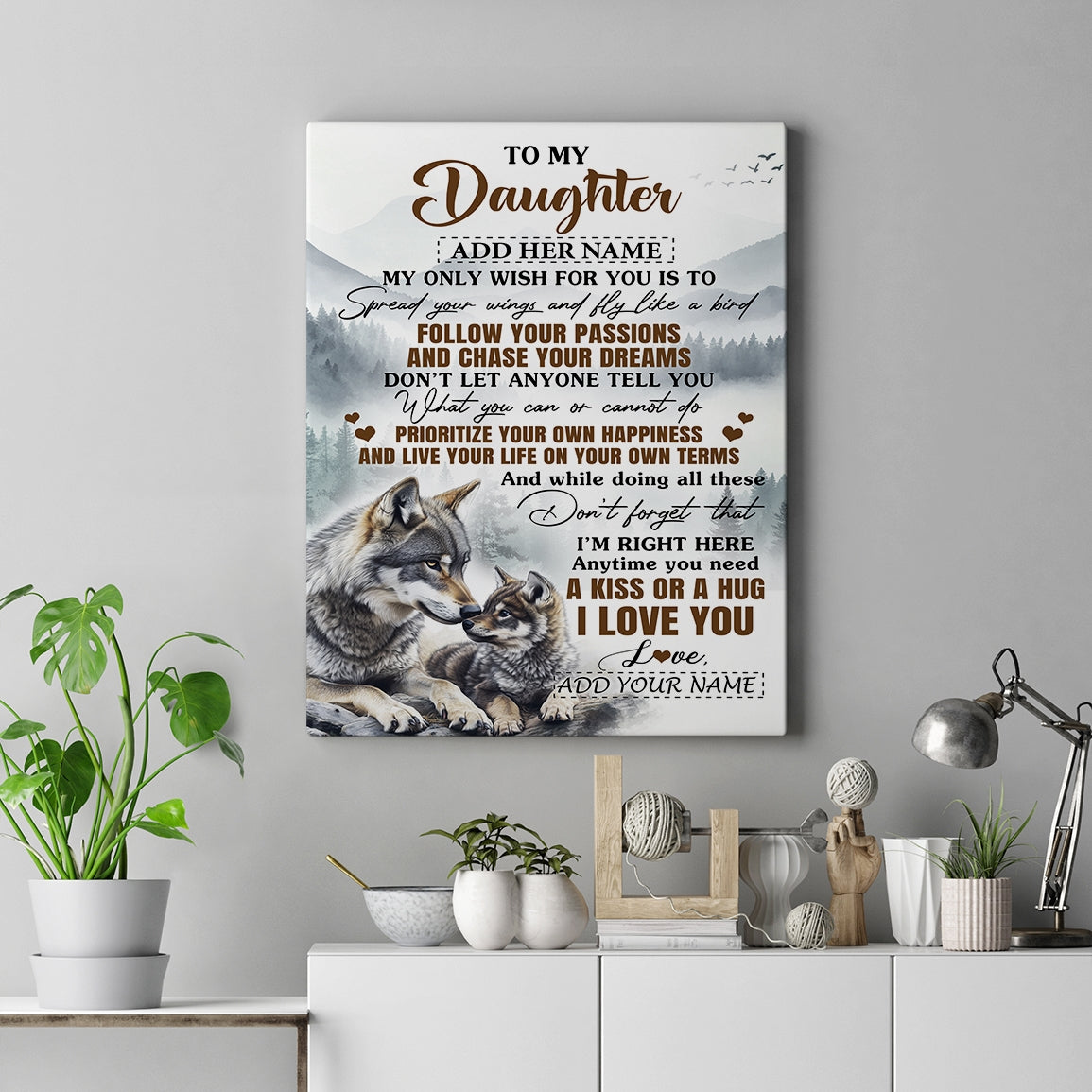 Personalized To My Daughter Gifts Canvas From Mom Dad Wolf My Only Wish For You Daughter Birthday Gifts Graduation Christmas Customized Wall Art Framed Canvas | siriusteestore