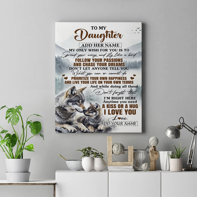Personalized To My Daughter Gifts Canvas From Mom Dad Wolf My Only Wish For You Daughter Birthday Gifts Graduation Christmas Customized Wall Art Framed Canvas | siriusteestore