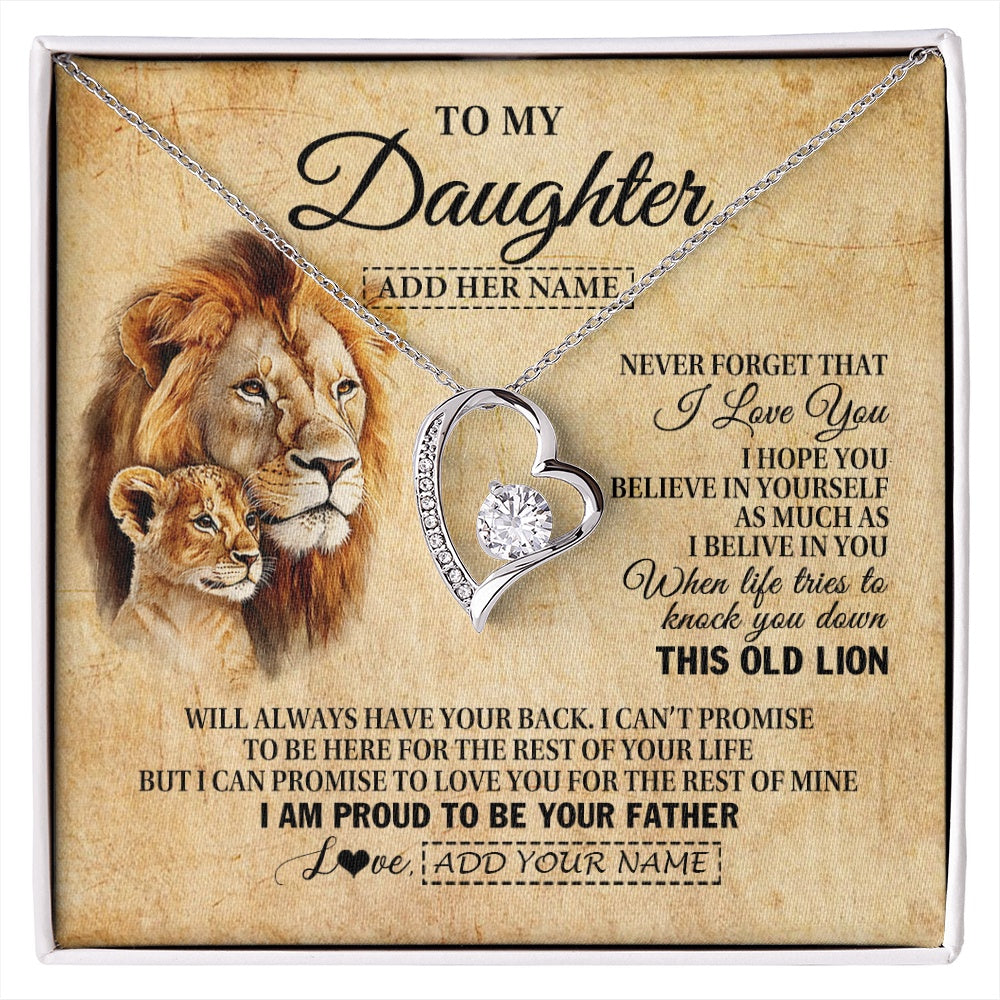 Forever Love Necklace 14K White Gold Finish | 1 | Personalized To My Daughter Gifts From Dad Father Lion Necklace I Love You Daughter Birthday Gifts From Dad Graduation Christmas Custom Gift Box Message Card | siriusteestore.myshopify